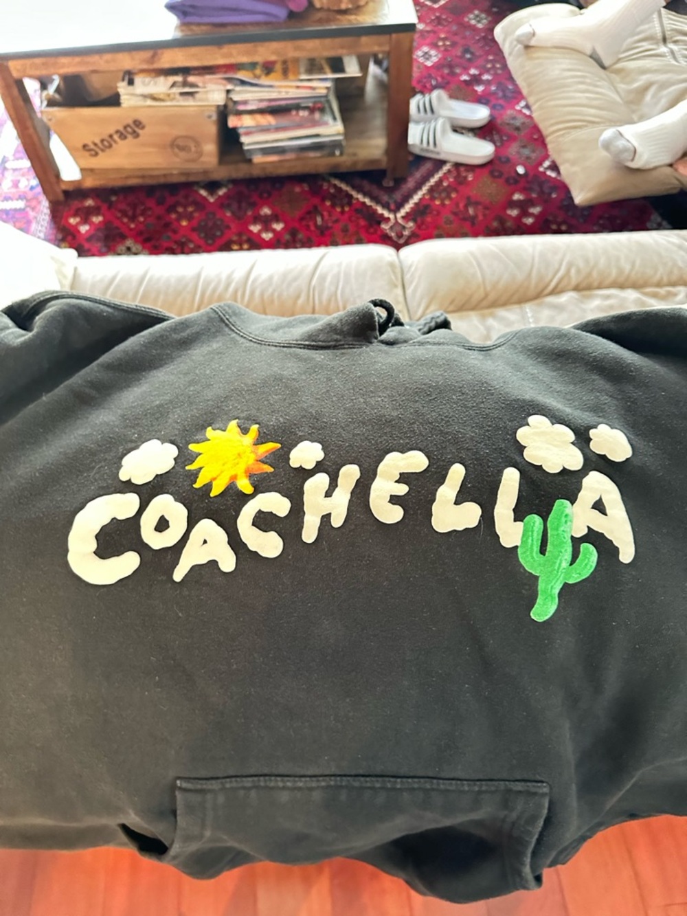 Coachella Black Graphic Hoodie with Sun & Cactus 2023-Large